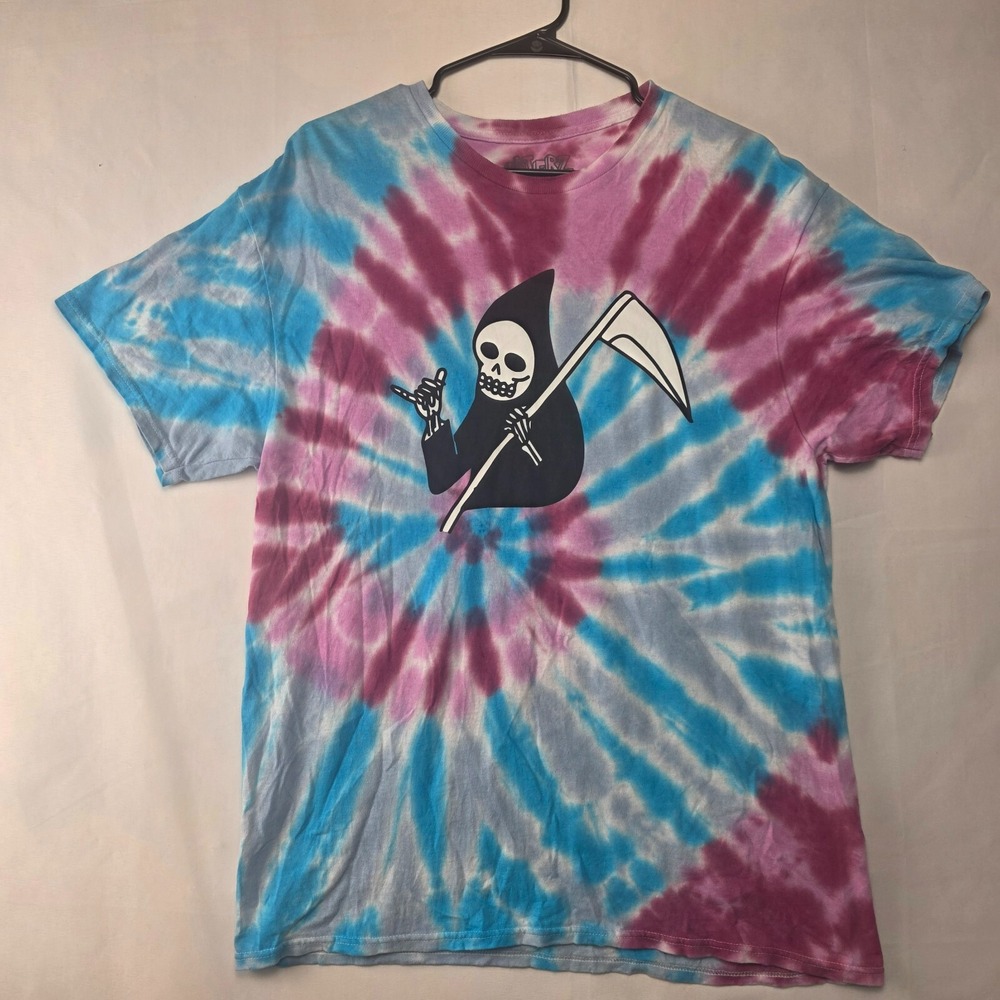 Laterz  Women Grim Reaper Shaka Sign Tie Dye Blue Pink Graphic Tee